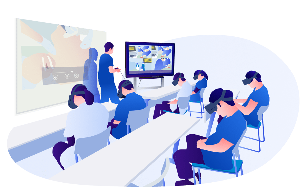 受講者全員が同時VR接続で一気に臨床体験可能